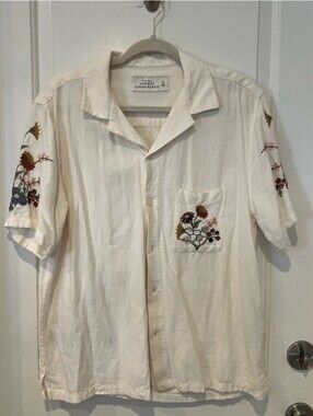 Men’s Abercrombie Camp Collar Summer Linen-Blend Floral Embroidered Shirt